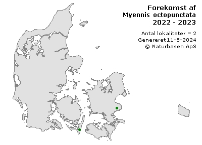 Myennis octopunctata - udbredelseskort