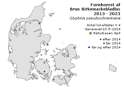 Brun Birkemaskebladlus - udbredelseskort