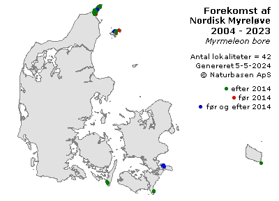 Nordisk Myreløve - udbredelseskort