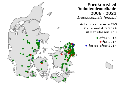 Rododendroncikade - udbredelseskort