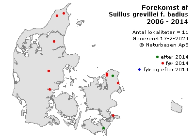 Suillus grevillei f. badius - udbredelseskort