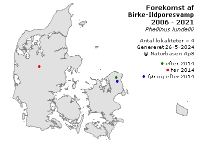 Birke-Ildporesvamp - udbredelseskort