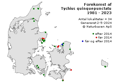 Tychius quinquepunctatus - udbredelseskort