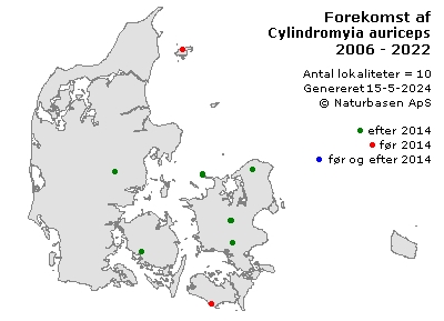Cylindromyia auriceps - udbredelseskort