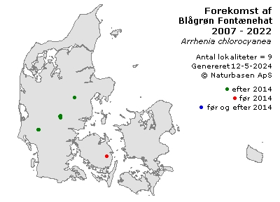 Blågrøn Fontænehat - udbredelseskort