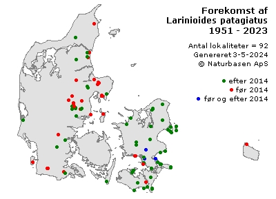 Larinioides patagiatus - udbredelseskort