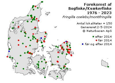 Bogfinke/Kvækerfinke - udbredelseskort