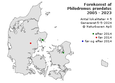 Philodromus praedatus - udbredelseskort