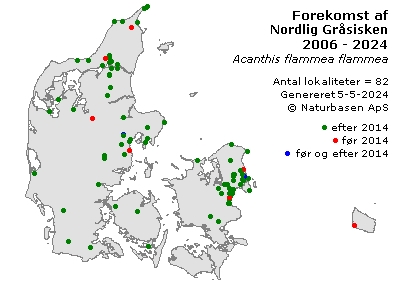 Nordlig Gråsisken - udbredelseskort