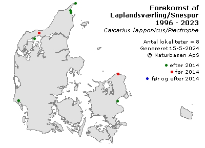 Laplandsværling/Snespurv - udbredelseskort