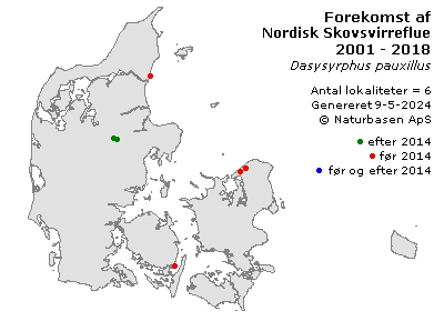 Nordisk Skovsvirreflue - udbredelseskort