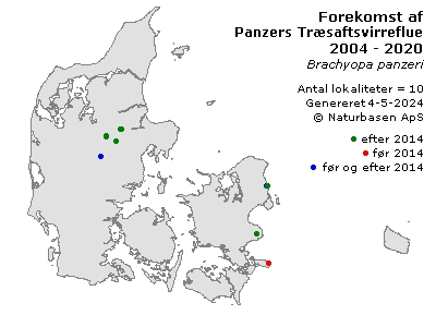 Panzers Træsaftsvirreflue - udbredelseskort