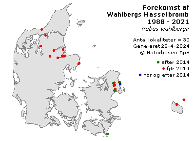 Wahlbergs Hasselbrombær - udbredelseskort