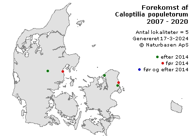 Caloptilia populetorum - udbredelseskort