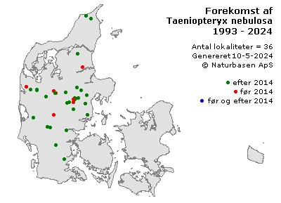 Taeniopteryx nebulosa - udbredelseskort