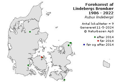Lindebergs Brombær - udbredelseskort