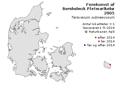 Bornholmsk Pletmælkebøtte - udbredelseskort