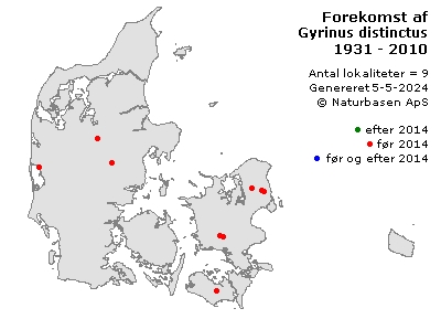 Gyrinus distinctus - udbredelseskort