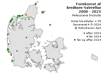 Bredhorn-Svirreflue - udbredelseskort