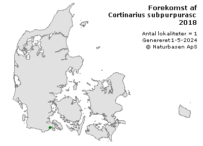 Cortinarius subpurpurascens - udbredelseskort