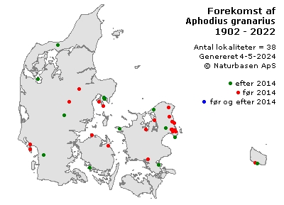 Aphodius granarius - udbredelseskort