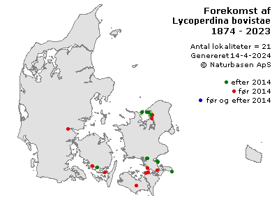 Lycoperdina bovistae - udbredelseskort